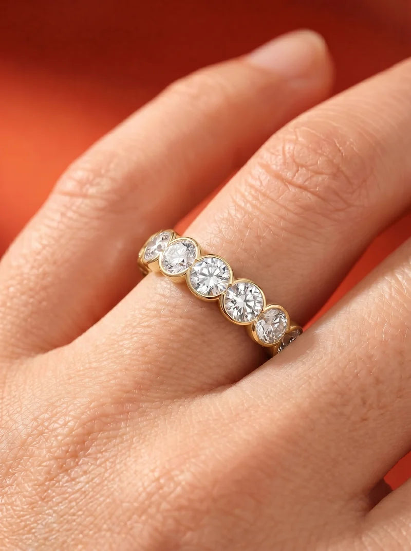 Lab Grown Diamond Round Cut Bezel Eternity Wedding Band Ring
