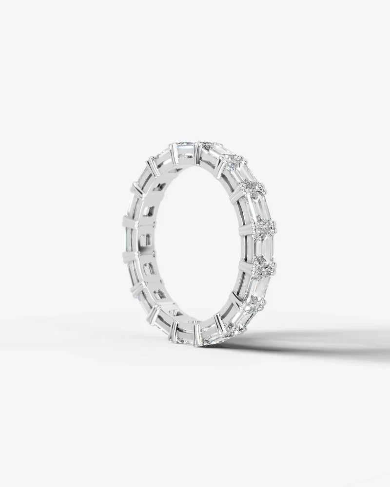 Lab Grown Diamond Emerald Cut East-West Shared Prong Eternity Wedding Band Ring