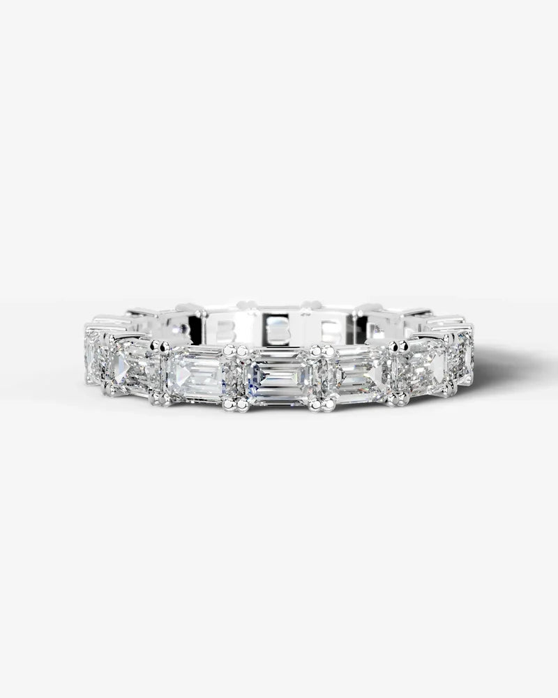 Lab Grown Diamond Emerald Cut East-West Shared Prong Eternity Wedding Band Ring