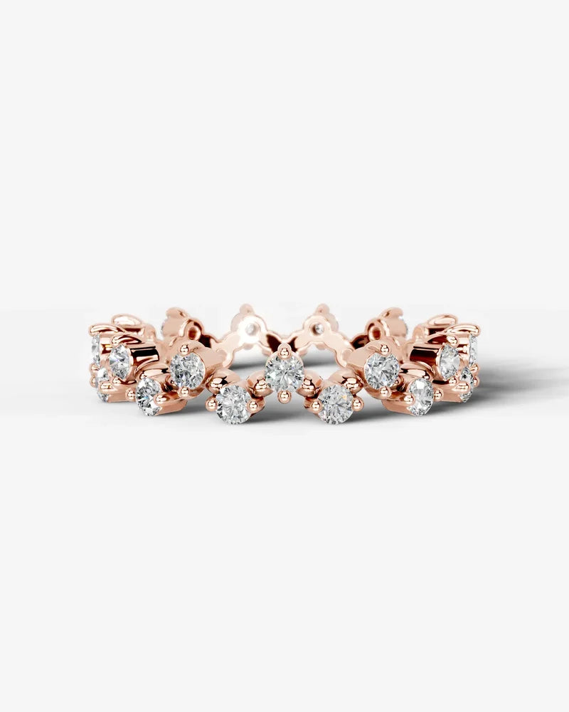 Lab Grown Diamond Round Cut Zig-Zag Crown Eternity Wedding Band Ring