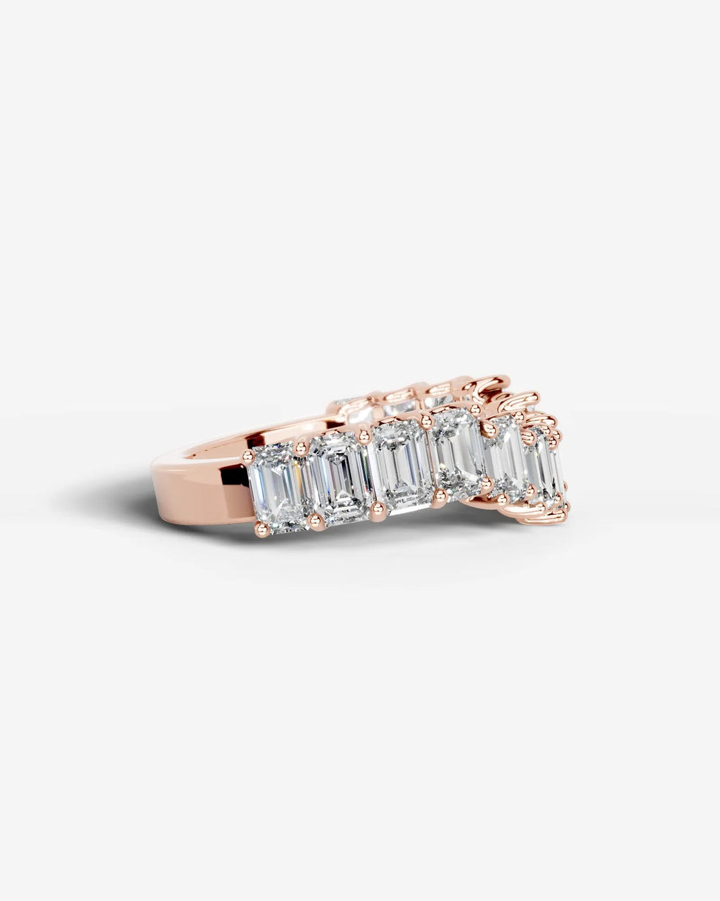 Lab Grown Diamond Curved Emerald Cut Cascade Band Ring