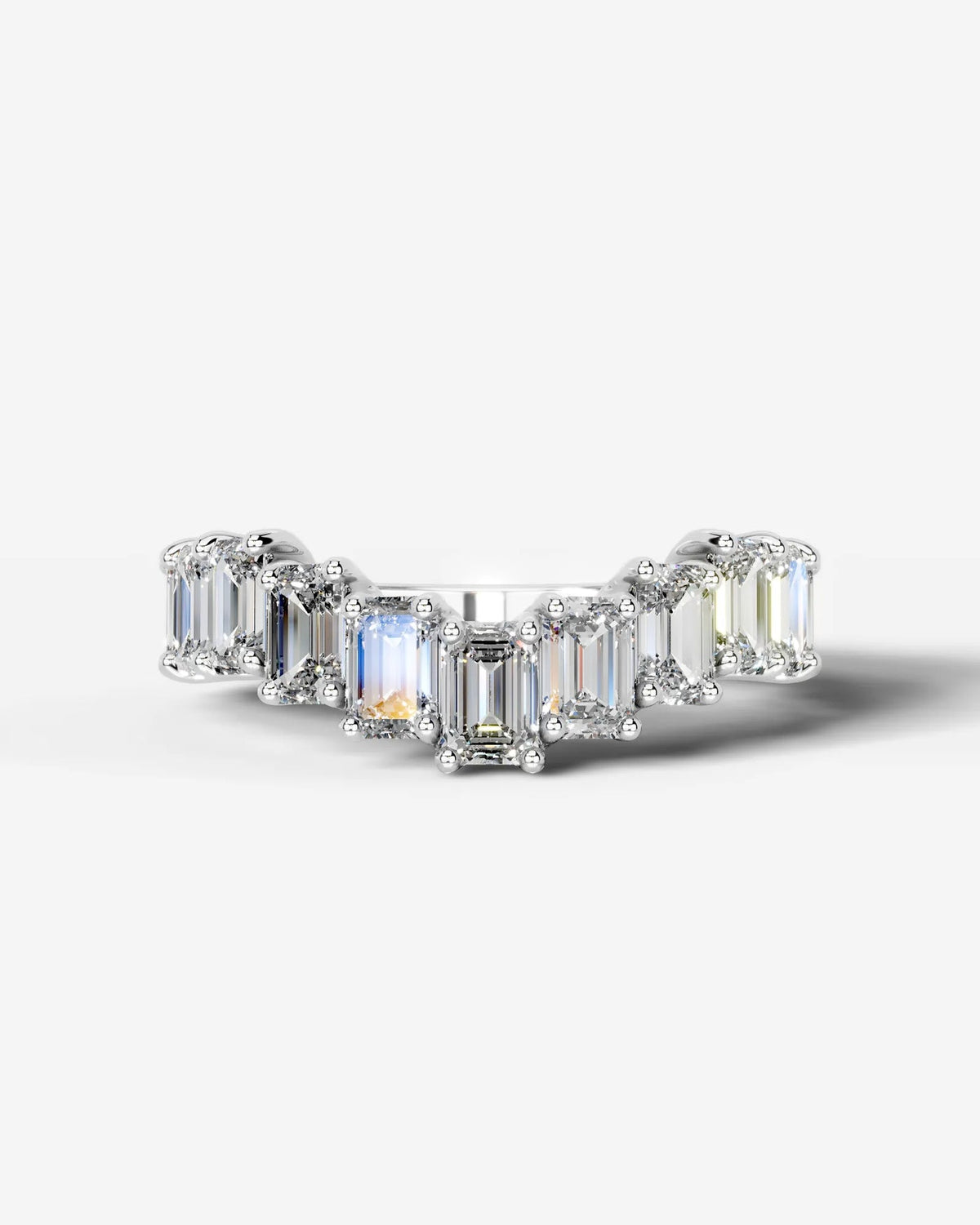 Lab Grown Diamond Curved Emerald Cut Cascade Band Ring