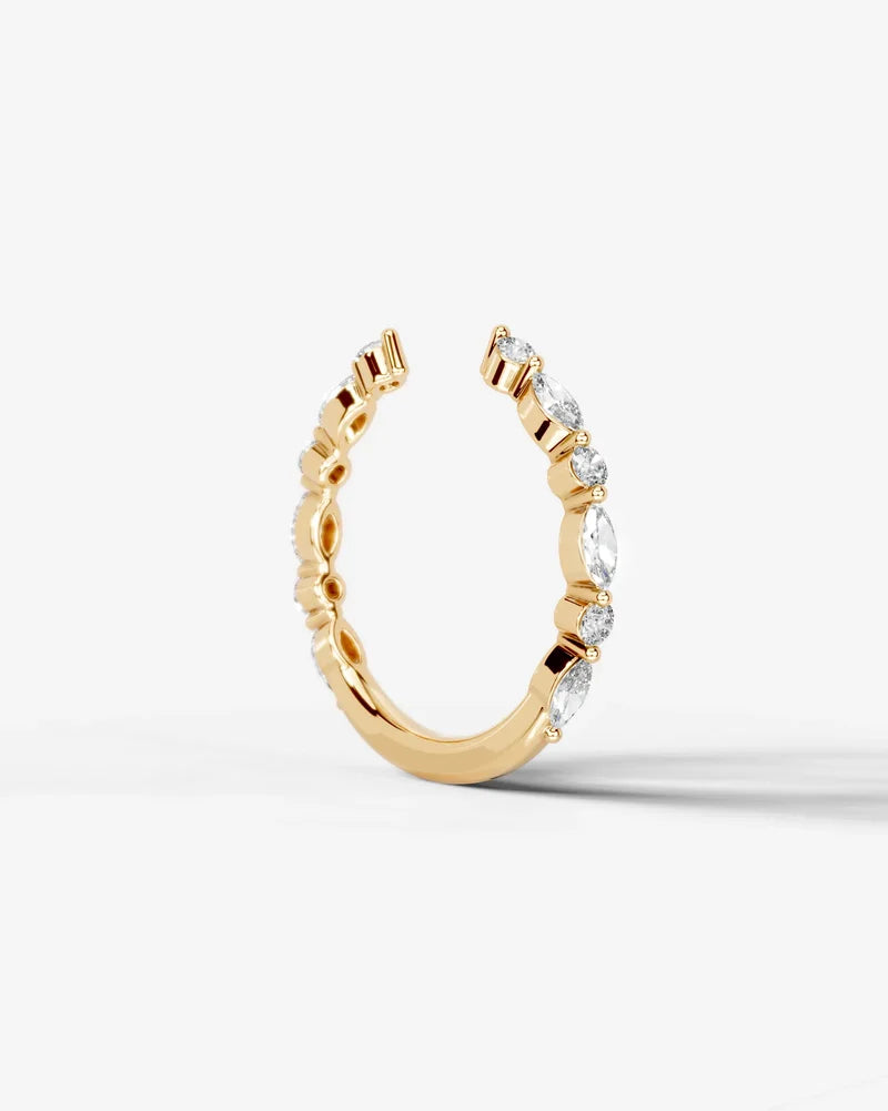 Lab Grown Diamond Marquise and Round Alternating Pavé Wedding Band Ring