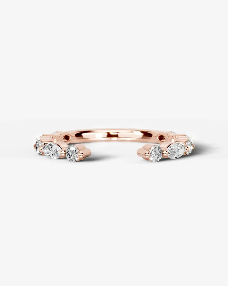 Lab Grown Diamond Marquise and Round Alternating Pavé Wedding Band Ring