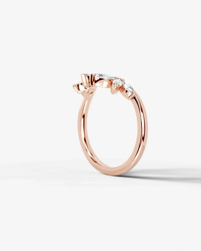 Lab Grown Diamond Marquise Cut Open Curved Pavé Enhancer Wedding Band Ring