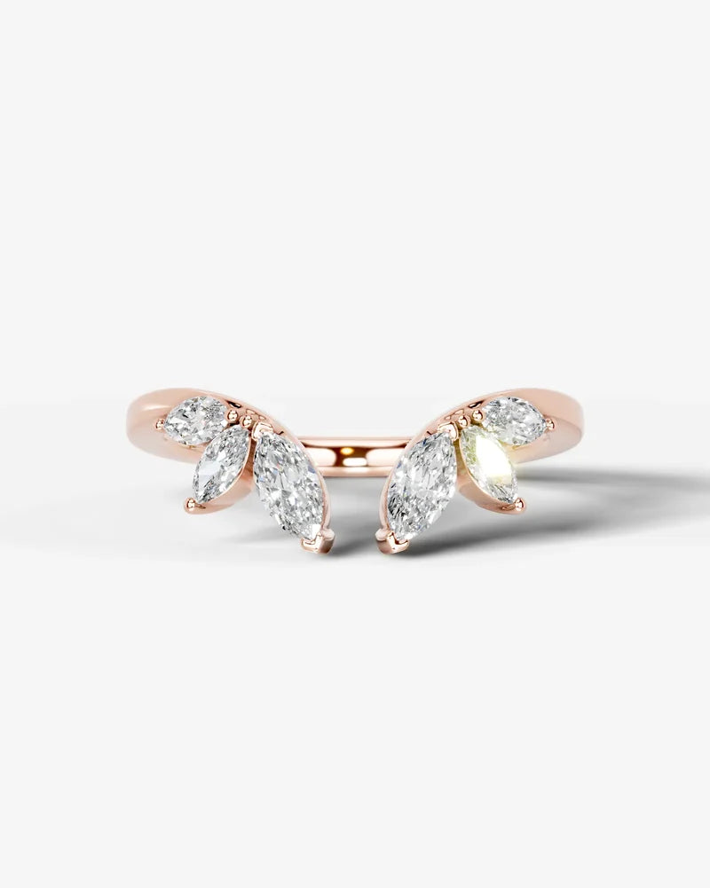 Lab Grown Diamond Marquise Cut Open Curved Pavé Enhancer Wedding Band Ring