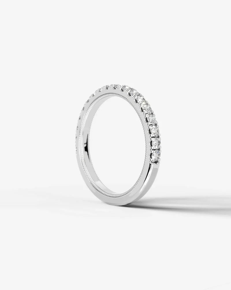 Lab Grown Diamond Round Cut Milgrain Pavé Wedding Band Ring