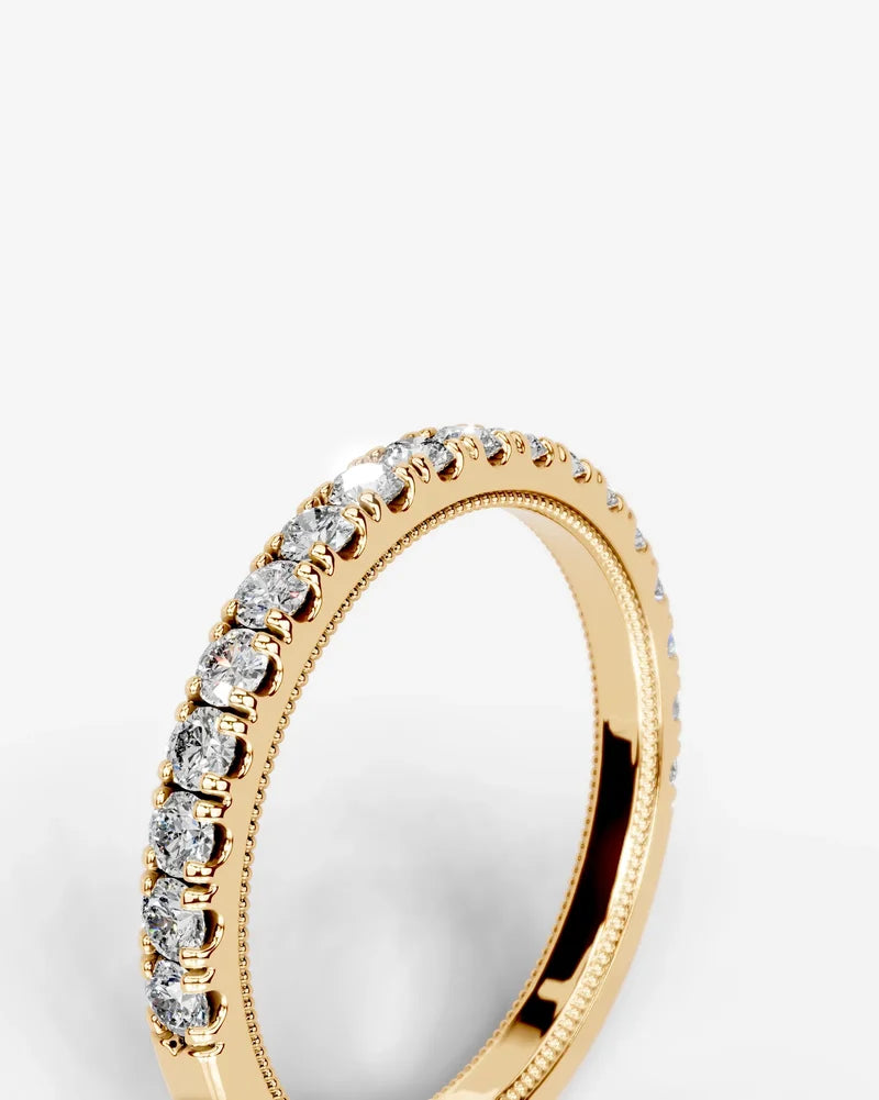 Lab Grown Diamond Round Cut Milgrain Pavé Wedding Band Ring