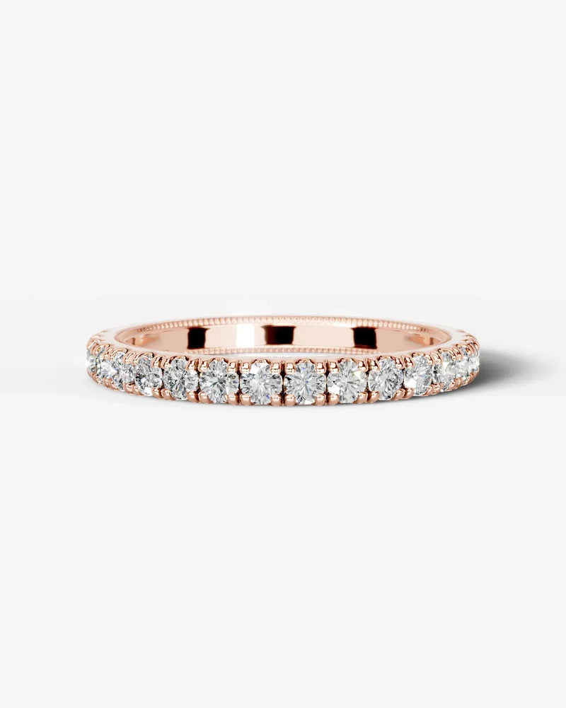 Lab Grown Diamond Round Cut Milgrain Pavé Wedding Band Ring