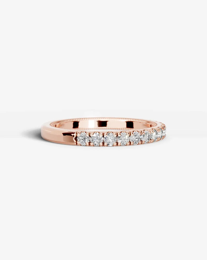 Lab Grown Diamond Round Cut Milgrain Pavé Wedding Band Ring