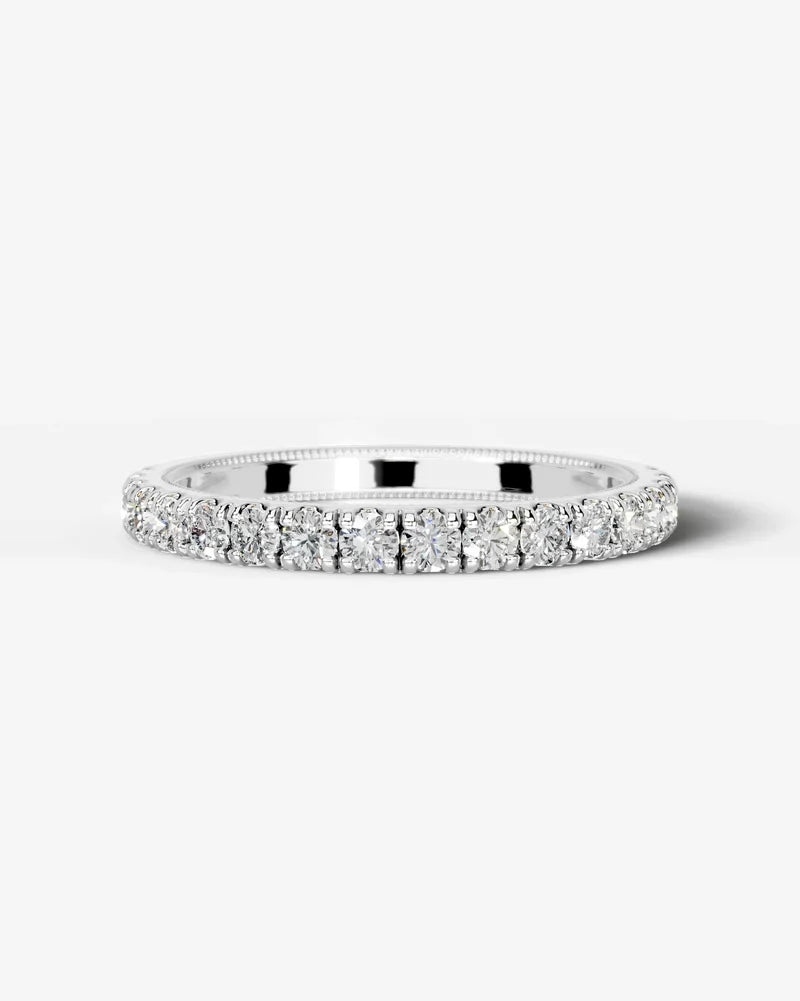 Lab Grown Diamond Round Cut Milgrain Pavé Wedding Band Ring
