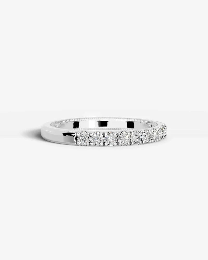 Lab Grown Diamond Round Cut Milgrain Pavé Wedding Band Ring