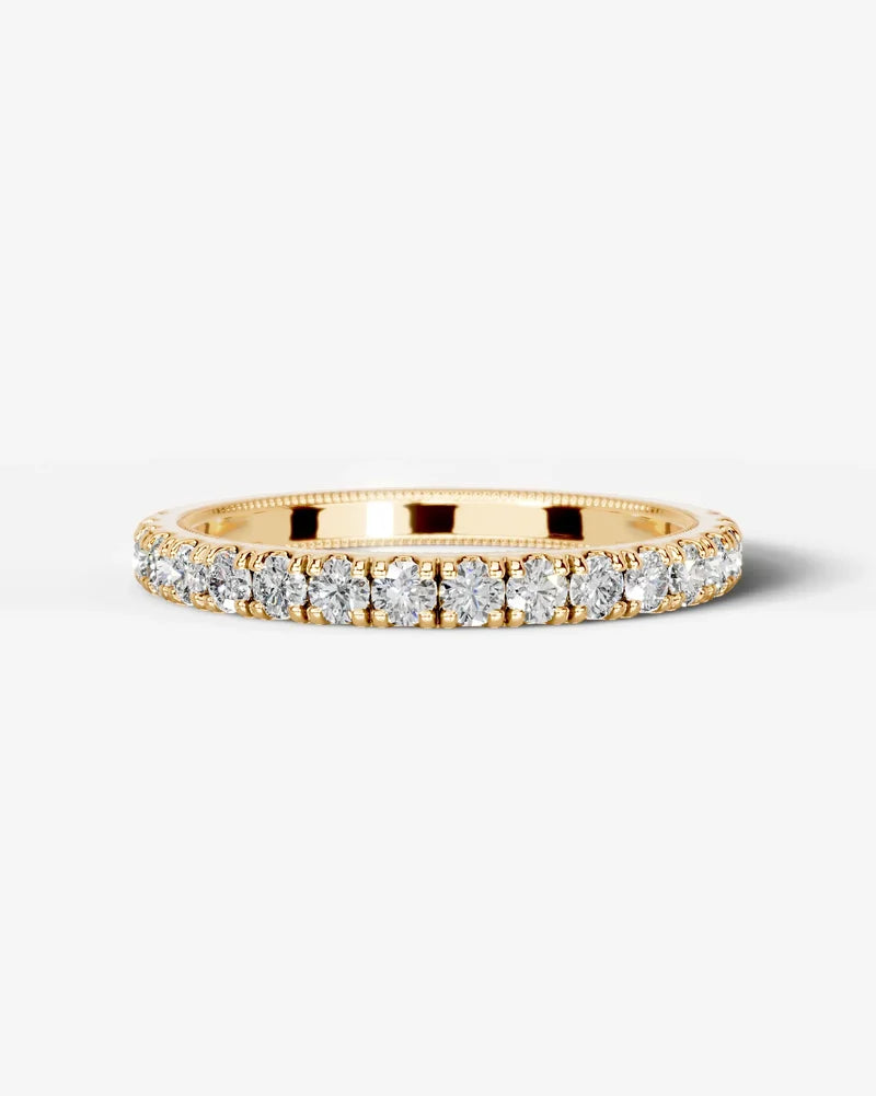 Lab Grown Diamond Round Cut Milgrain Pavé Wedding Band Ring