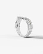 Lab Grown Diamond Baguette & Round Cut V-Shaped Curved Contour Band Ring