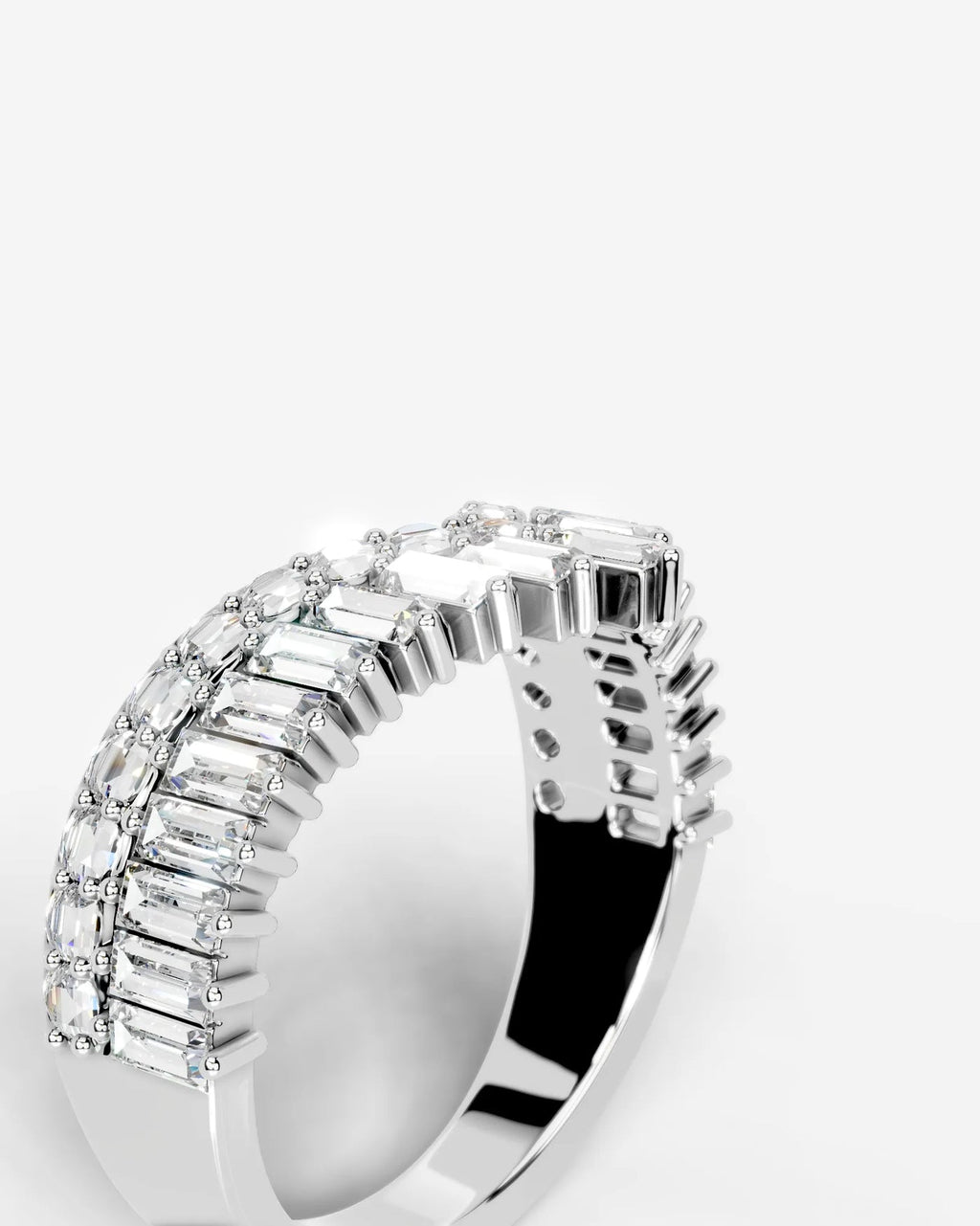 Lab Grown Diamond Baguette & Round Cut V-Shaped Curved Contour Band Ring