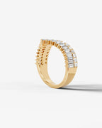 Lab Grown Diamond Baguette & Round Cut V-Shaped Curved Contour Band Ring
