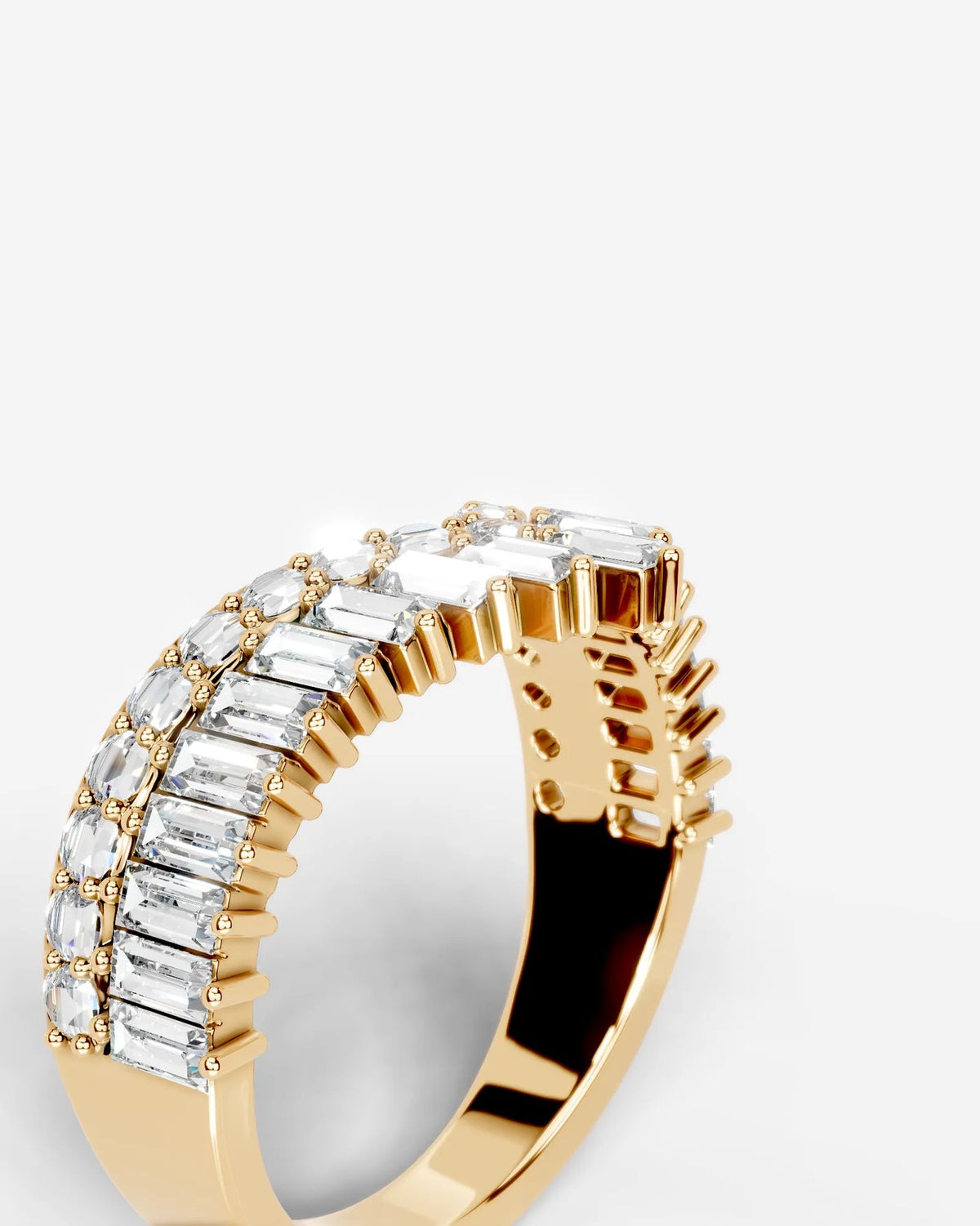 Lab Grown Diamond Baguette & Round Cut V-Shaped Curved Contour Band Ring