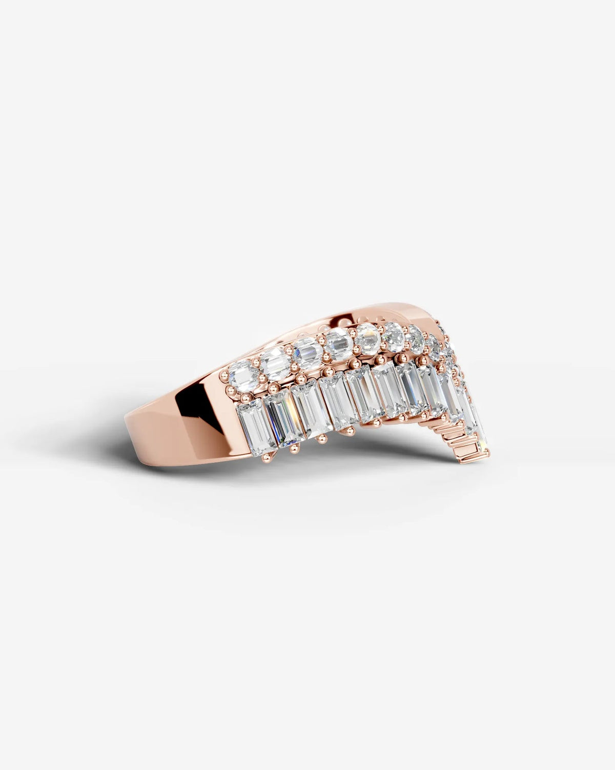 Lab Grown Diamond Baguette & Round Cut V-Shaped Curved Contour Band Ring