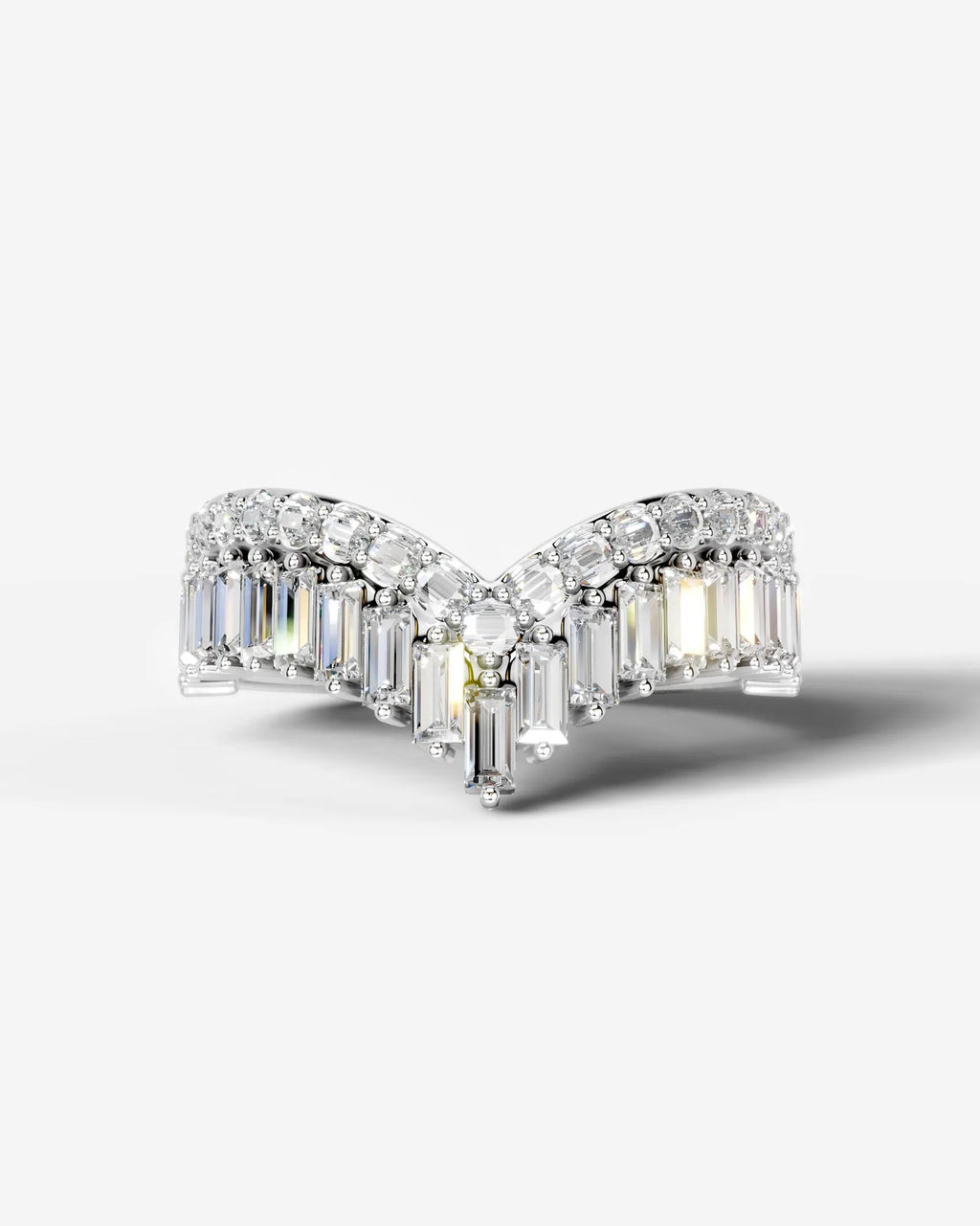 Lab Grown Diamond Baguette & Round Cut V-Shaped Curved Contour Band Ring