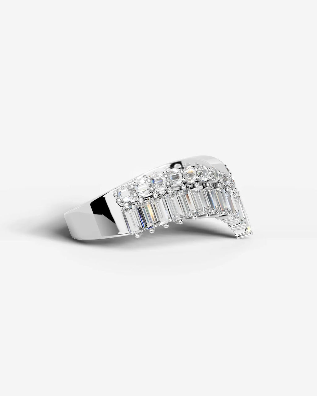 Lab Grown Diamond Baguette & Round Cut V-Shaped Curved Contour Band Ring