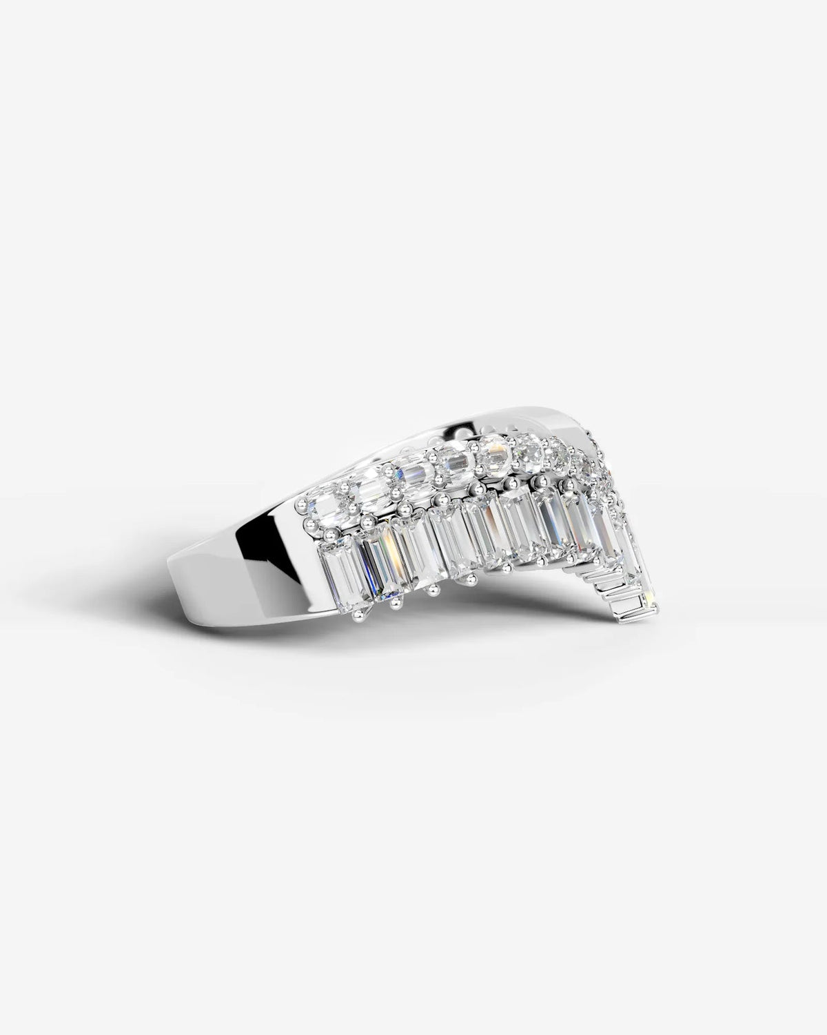 Lab Grown Diamond Baguette & Round Cut V-Shaped Curved Contour Band Ring