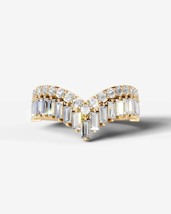 Lab Grown Diamond Baguette & Round Cut V-Shaped Curved Contour Band Ring