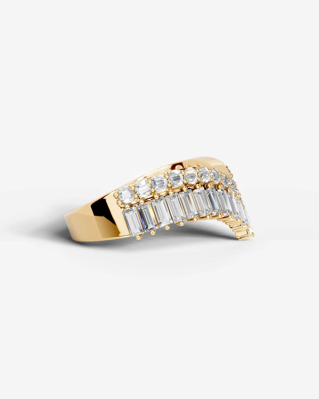 Lab Grown Diamond Baguette & Round Cut V-Shaped Curved Contour Band Ring