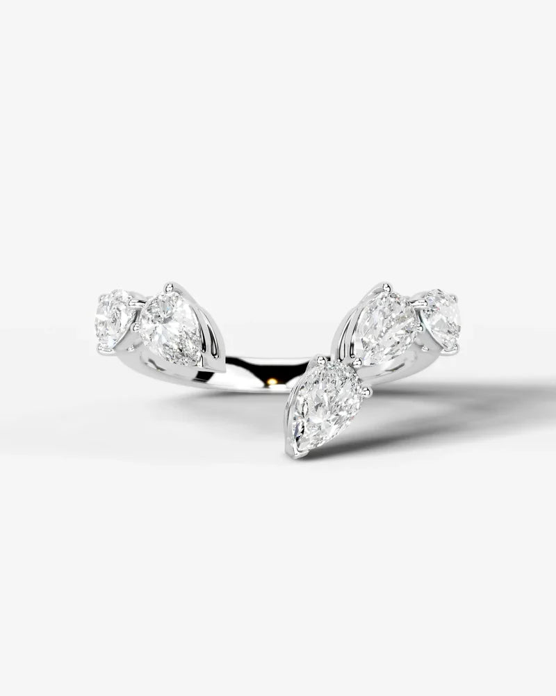 Lab Grown Diamond Pear Cut Open Curved Pavé Enhancer Wedding Band Ring