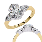 1.20 Carat Oval Cut Lab Grown Diamond Engagement Ring – Three Stone Diamond Ring with Pear Side Stones – Lustraa’s Three Stone Ring