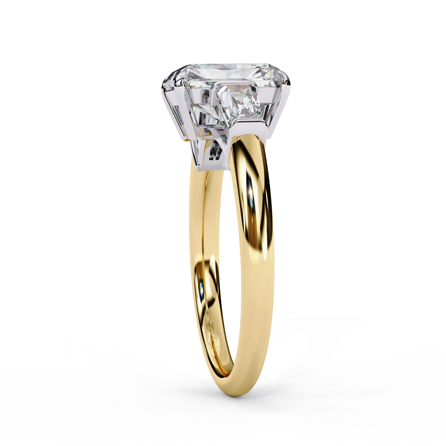 2.47 Carat Radiant Cut Lab Grown Diamond Engagement Ring – Elegant Three Stone Ring with Baguette Side Diamonds Lustraa’s- Lustraa’s Three Stone Ring