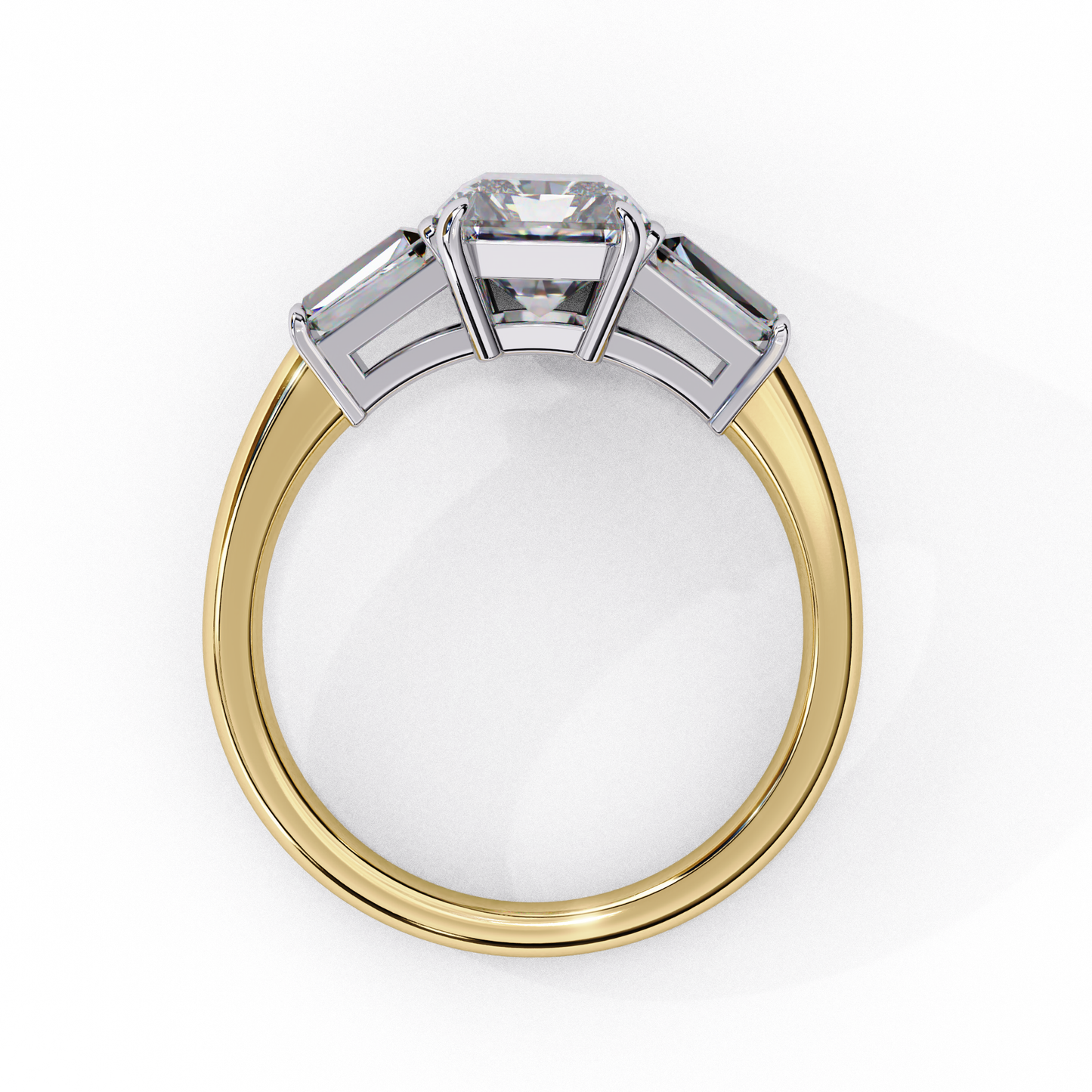 2.27 Carat Emerald Cut Lab Grown Diamond Ring – Elegant Three Stone Engagement Ring with Baguette Side Diamonds- Lustraa’s Three Stone Ring