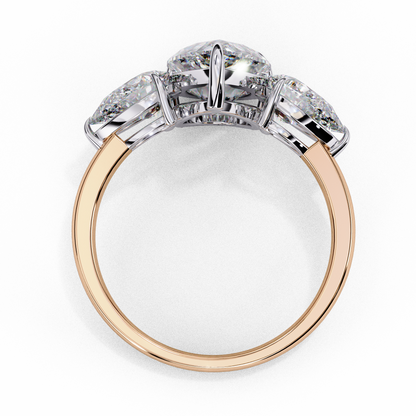 2.07 Carat Pear Shaped Lab Grown Diamond Ring – Elegant Three Stone Engagement Ring with Matching Pear Side Diamonds- Lustraa’s Three Stone Ring