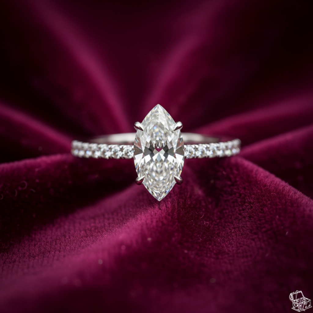 Marquise Cut Lab Grown Diamond Solitaire Engagement Ring with Round Side Accents – Elegant Bridal Ring – Lustraa’s Solitaire Ring