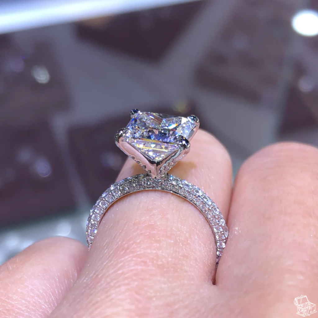 Princess Cut Diamond Engagement Ring with Hidden Halo & Round Side Accents – Elegant Solitaire Bridal Ring – Lustraa’s Solitaire Ring