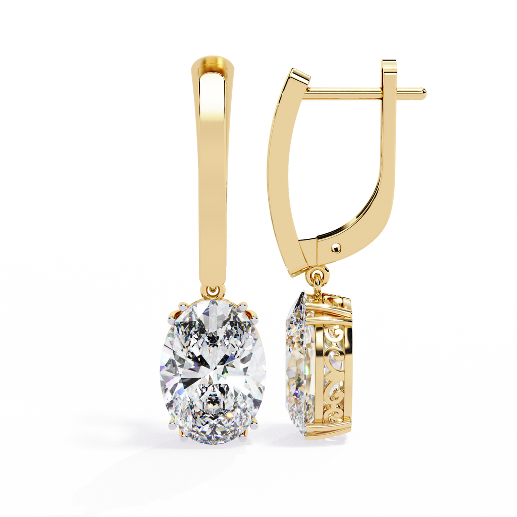 Oval Cut Diamond Drop Earrings – Lab Grown 1.62 Carat Studded Leverback Design –  Lustraa’s Diamond Earrings