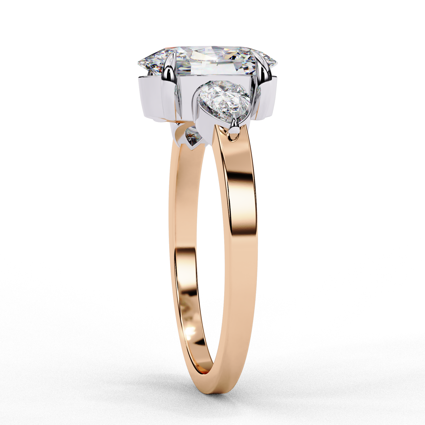 1.20 Carat Oval Cut Lab Grown Diamond Engagement Ring – Three Stone Diamond Ring with Pear Side Stones – Lustraa’s Three Stone Ring