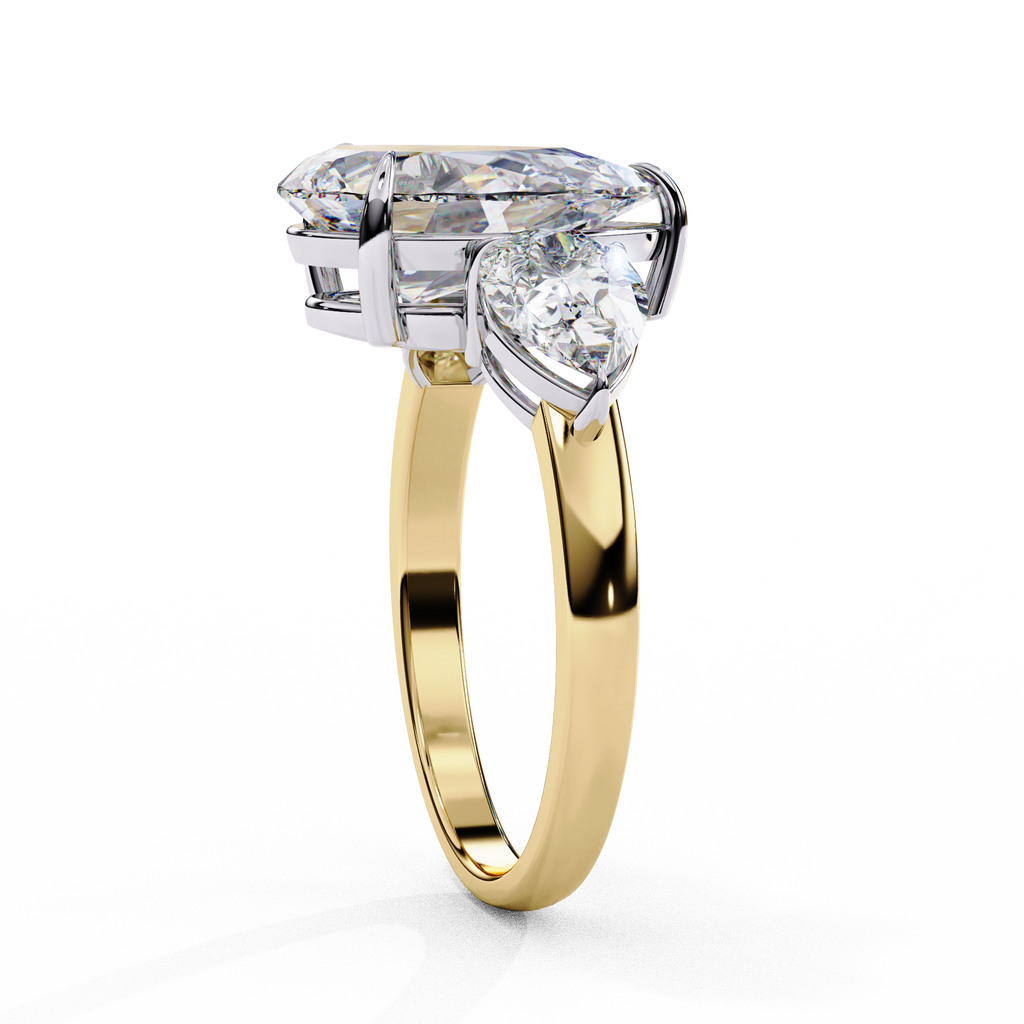 Pear Shaped Lab Grown Diamond Engagement Ring – 2.07 CT Three Stone Bridal Ring with Pear Side Diamonds - Lustraa’s Three Stone Ring