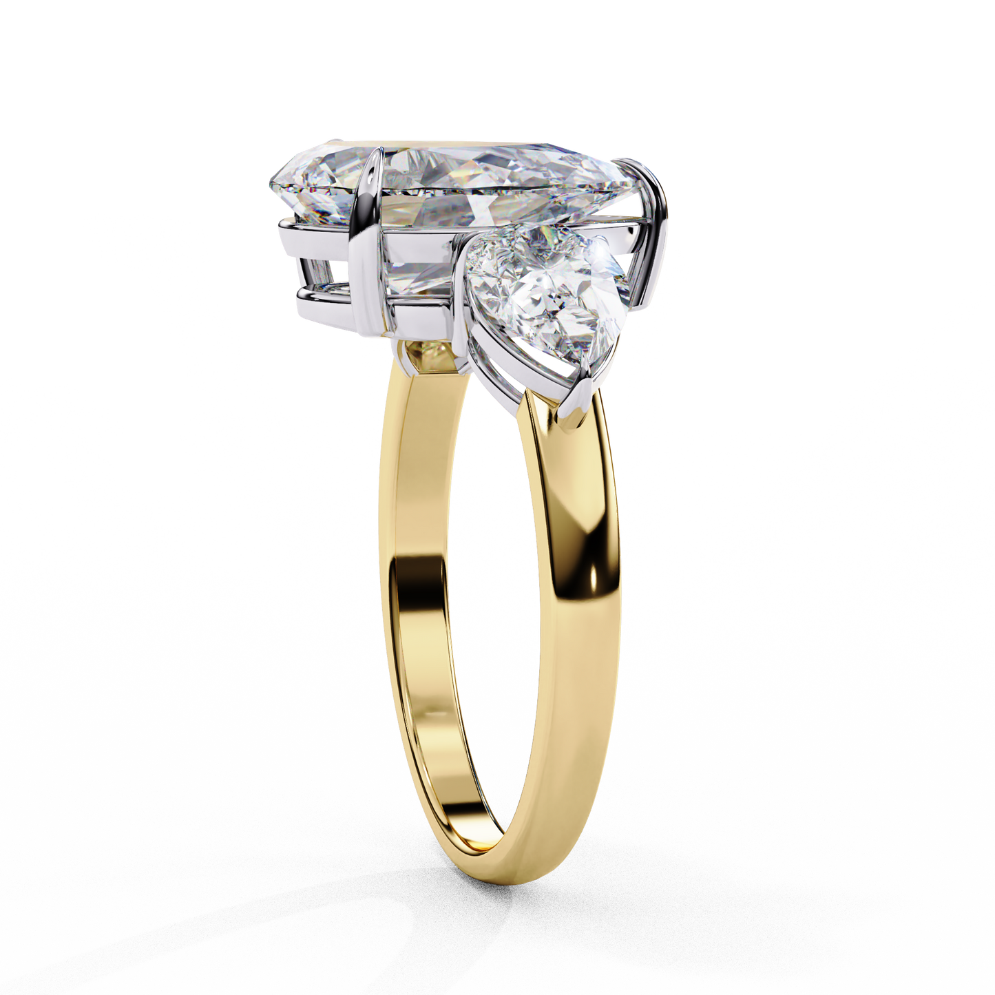 2.07 Carat Pear Shaped Lab Grown Diamond Ring – Elegant Three Stone Engagement Ring with Matching Pear Side Diamonds- Lustraa’s Three Stone Ring