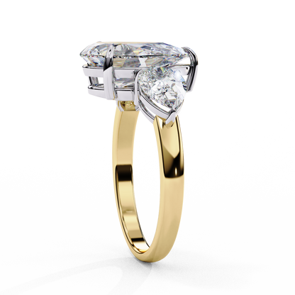 2.07 Carat Pear Shaped Lab Grown Diamond Ring – Elegant Three Stone Engagement Ring with Matching Pear Side Diamonds- Lustraa’s Three Stone Ring