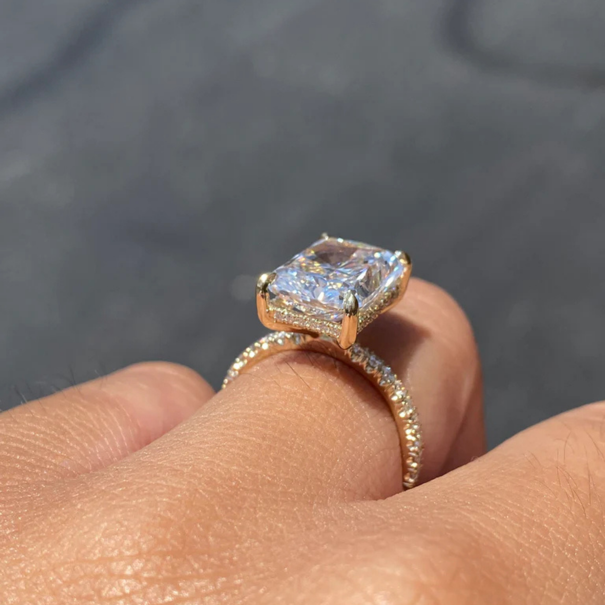 Radiant Cut Lab Grown Diamond Solitaire Engagement Ring with Round Side Diamonds – Elegant Bridal Ring – Lustraa’s Solitaire Ring