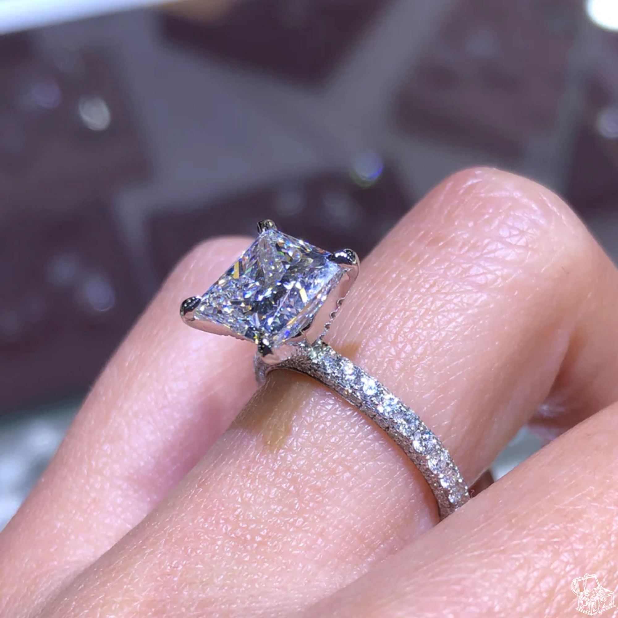Princess Cut Diamond Engagement Ring with Hidden Halo & Round Side Accents – Elegant Solitaire Bridal Ring – Lustraa’s Solitaire Ring