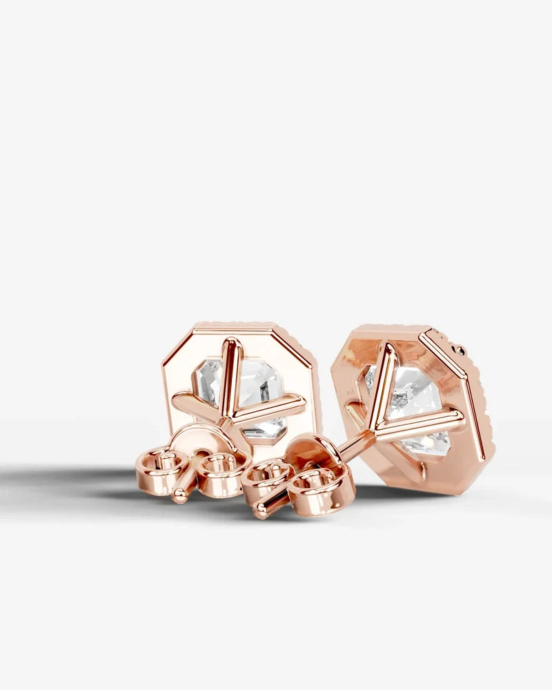 Lab Grown Diamond Asscher Cut Halo Stud Earrings