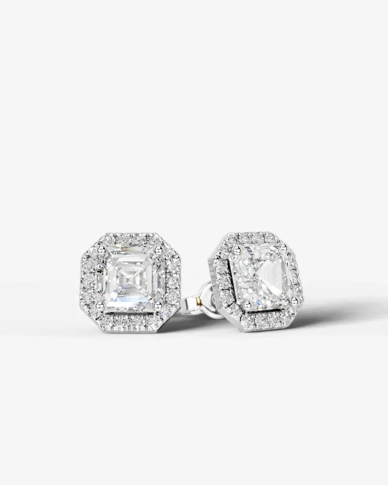 Lab Grown Diamond Asscher Cut Halo Stud Earrings