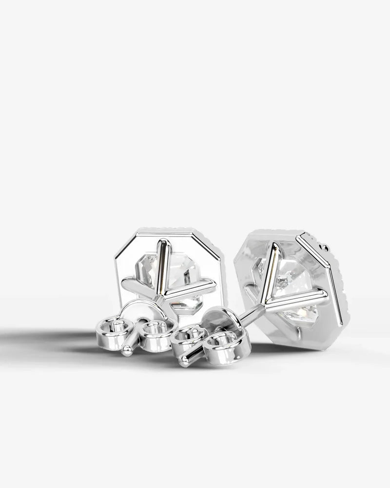 Lab Grown Diamond Asscher Cut Halo Stud Earrings