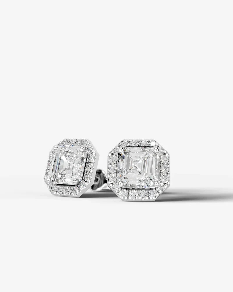 Lab Grown Diamond Asscher Cut Halo Stud Earrings