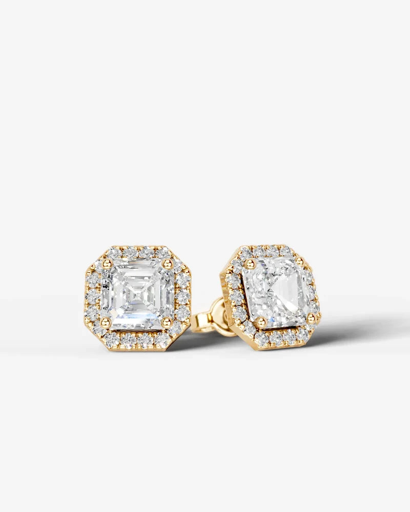 Lab Grown Diamond Asscher Cut Halo Stud Earrings