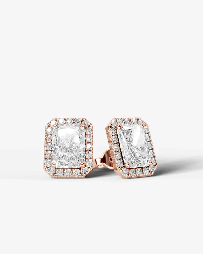 Lab Grown Diamond Elongated Radiant Cut Halo Stud Earrings