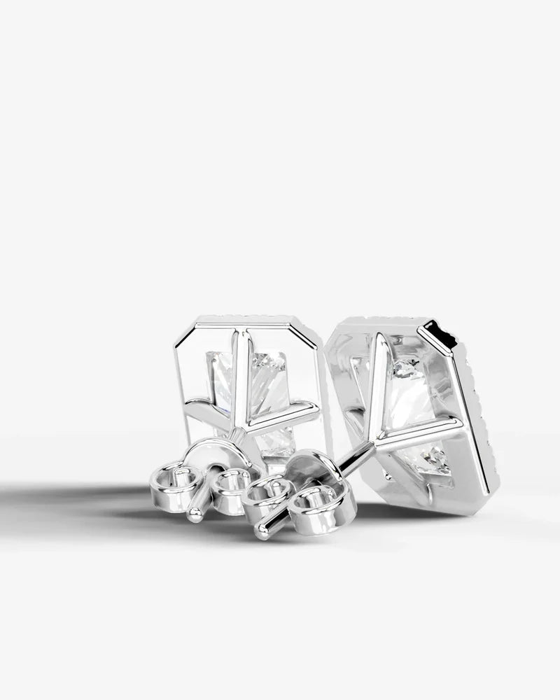 Lab Grown Diamond Elongated Radiant Cut Halo Stud Earrings