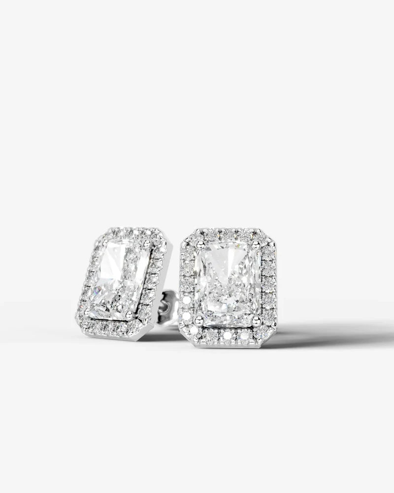 Lab Grown Diamond Elongated Radiant Cut Halo Stud Earrings