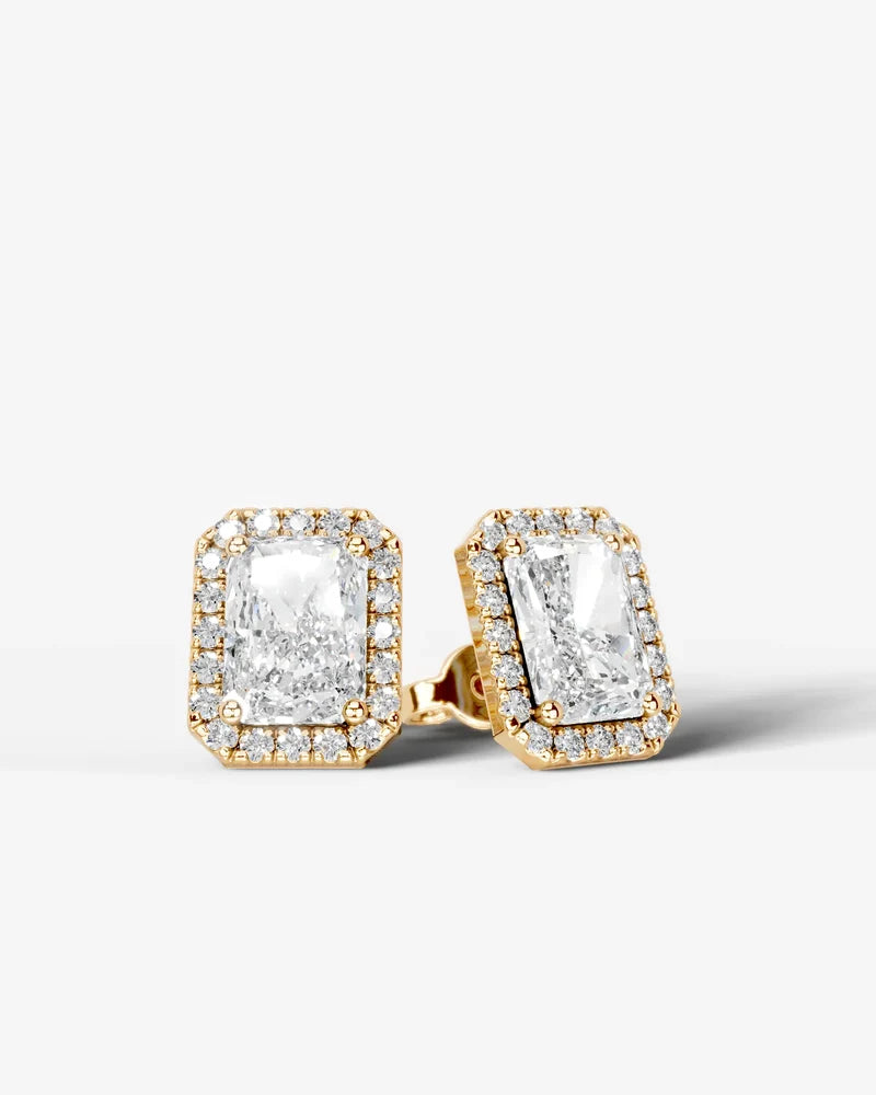 Lab Grown Diamond Elongated Radiant Cut Halo Stud Earrings